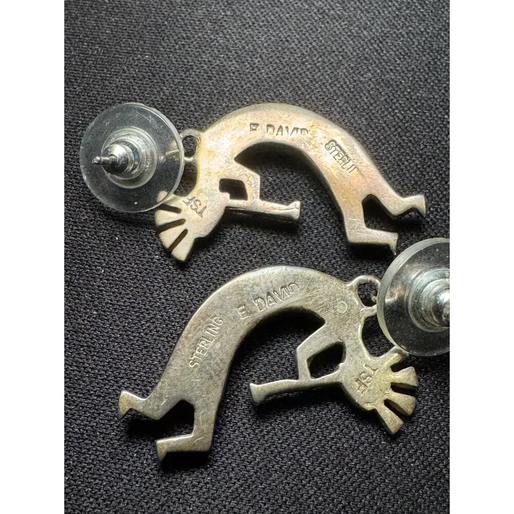 Sterling Navajo Kokopelli Earrings Signed by Artist Turquoise, Opal, Lapis